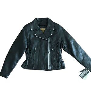 Hudson Leather Womens Black Leather Motorcycle Jacket Size M